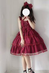 Red First Love Triple-Layered Ruffle Bowknot Lace Sweet Lolita Jsk Dress